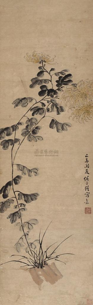 司马钟 己酉（1849年）作 秋菊图 立轴