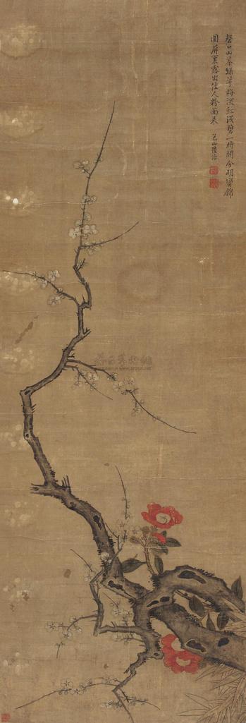 陆治 梅花山茶 立轴