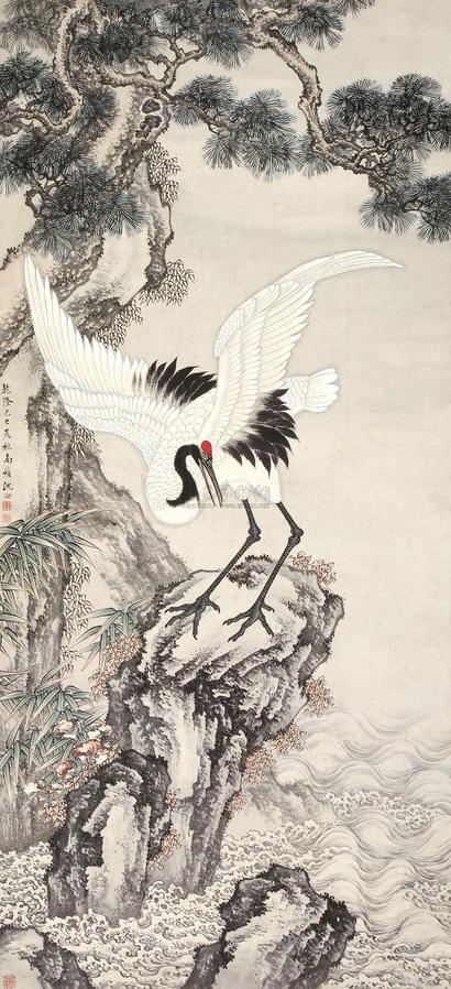 沈铨 （款） 己巳（1749年）作 鹤寿图 立轴