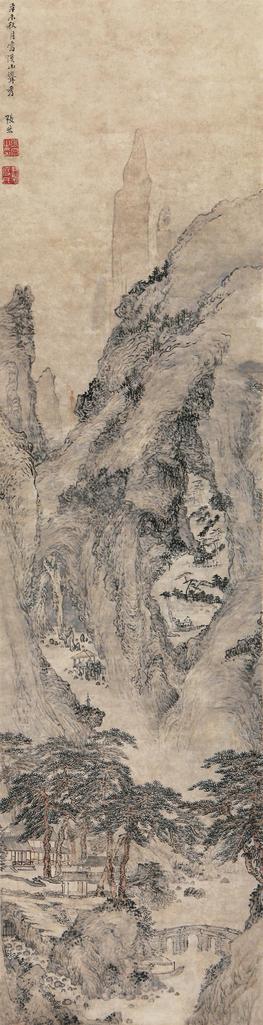 张宏 （款） 辛未（1631年）作 溪山耸秀 立轴
