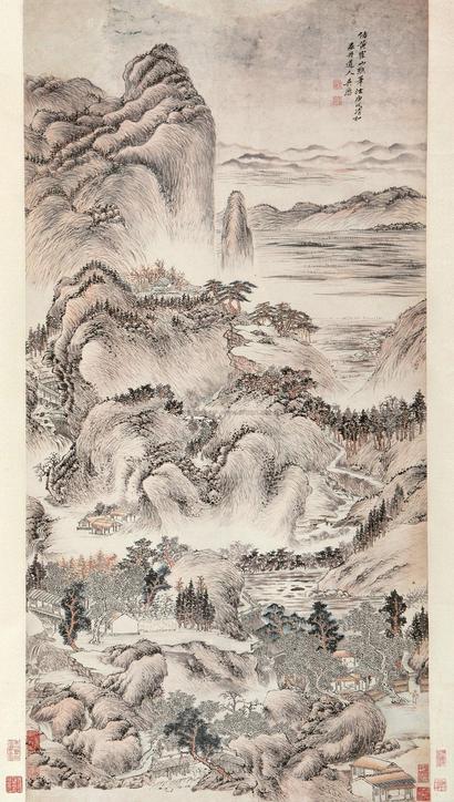吴历 庚戌（1670年）作 仿王蒙山水 立轴