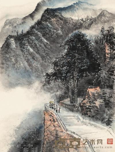 唐云 深山大树 镜片 46×34.5cm