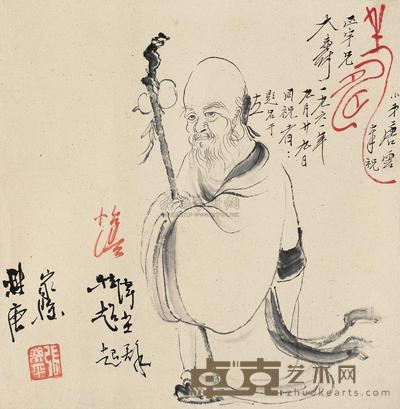 唐云 1961年作 南极寿星 镜片 33×32cm