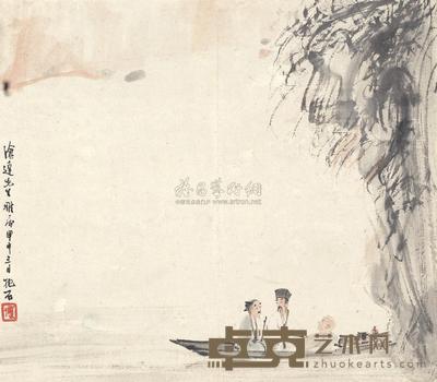 傅抱石 1944年作 赤壁夜游 镜框 35.5×37cm