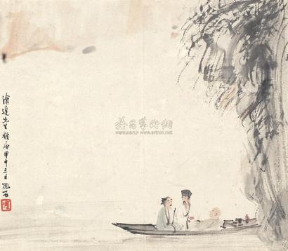 傅抱石 1944年作 赤壁夜游 镜框