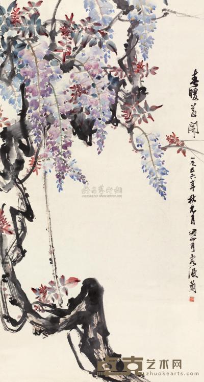关山月 1956年作 春暖花开 镜片 125.5×67cm