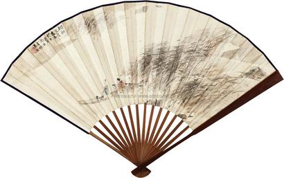 傅抱石 1948年作 秋江载酒图 成扇