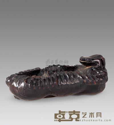 犀牛角雕 青蛙蝴蝶笔洗 14×7×4cm