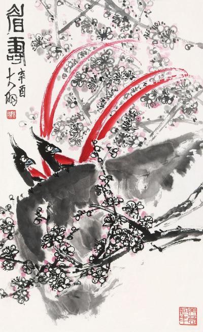 陈大羽 辛酉（1981年）作 眉寿图 立轴
