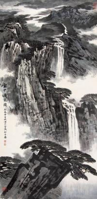 宋文治 丙辰（1976年）作 云中飞泉 立轴