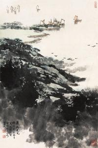 宋文治 甲子（1984年）作 太湖小景 立轴