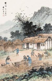 袁松年 辛卯（1951年）作 农忙图 镜片