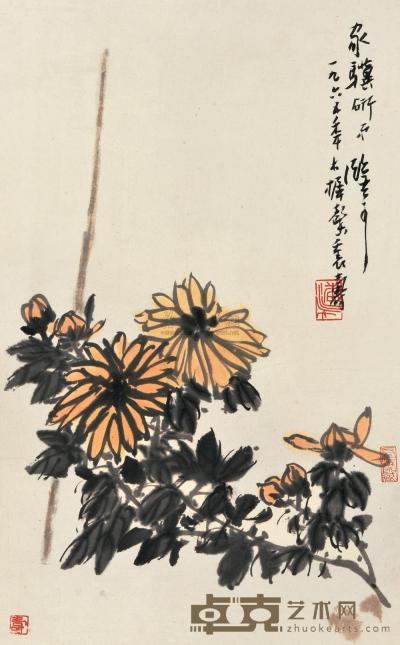 潘天寿 1965年作 秋菊图 立轴 56.5×35.5cm