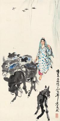 黄胄 1973年作 赶集图 立轴