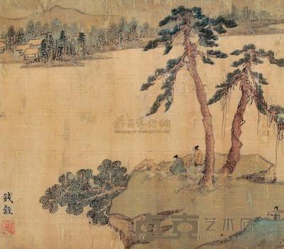 钱穀 松溪盘桓 镜框 29.5×33.5cm
