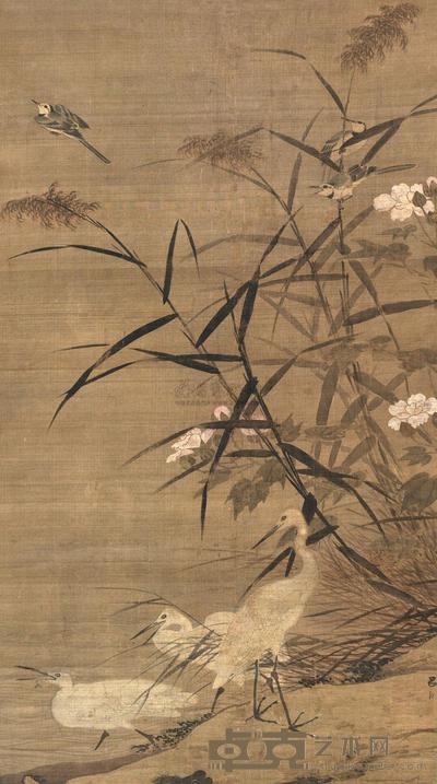 吕纪 鹭塘秋蓉 立轴 126×70.5cm