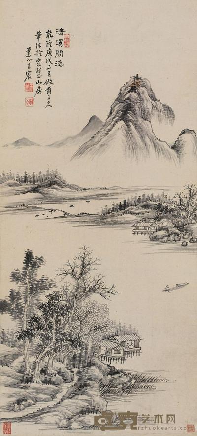 王宸 1790年作 清溪闲泛 立轴 90×41cm