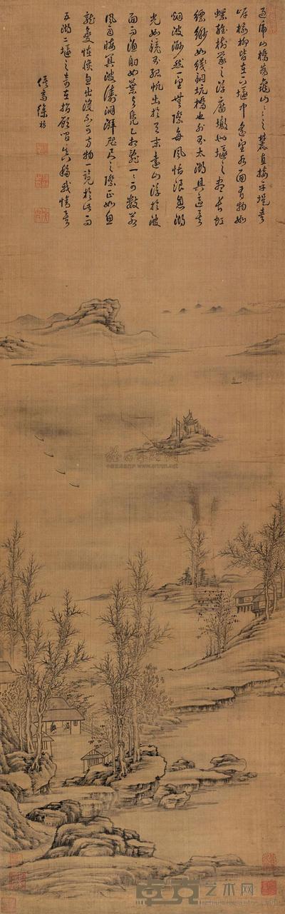 徐枋 太湖烟波 立轴 157×49cm