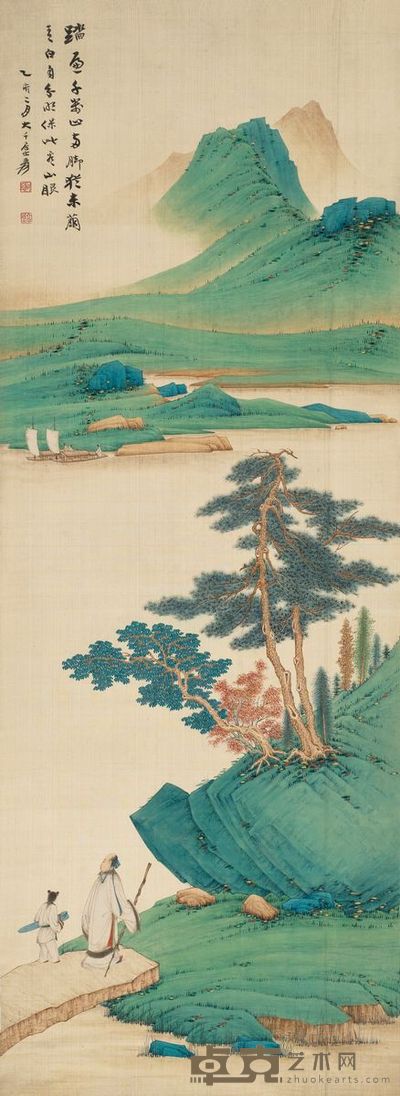 张大千 1935年作 扶昂看山图 立轴 110×40cm