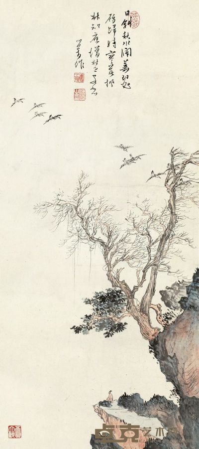 溥儒 寒山暮鸦 立轴 65×29cm