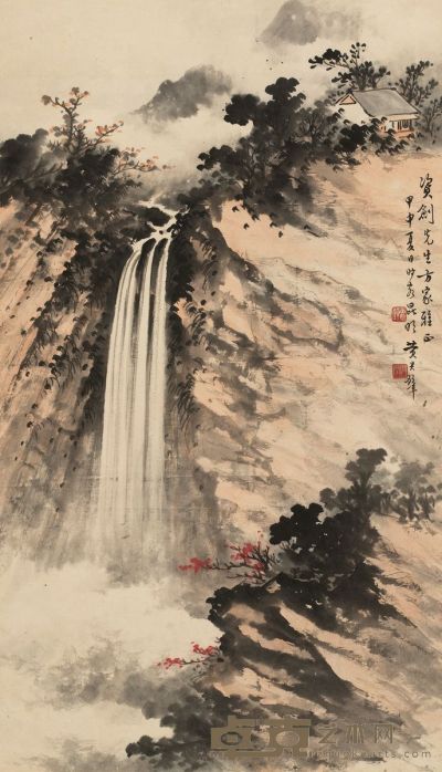 黄君璧 1944年作 秋瀑层云 镜心 40.5×71.5cm