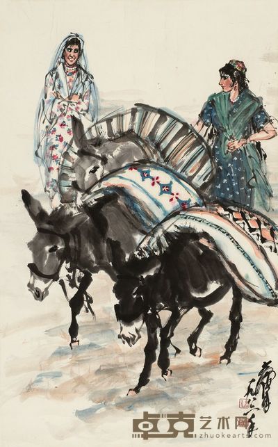黄胄 1986年作 赶集 镜心 95×59cm