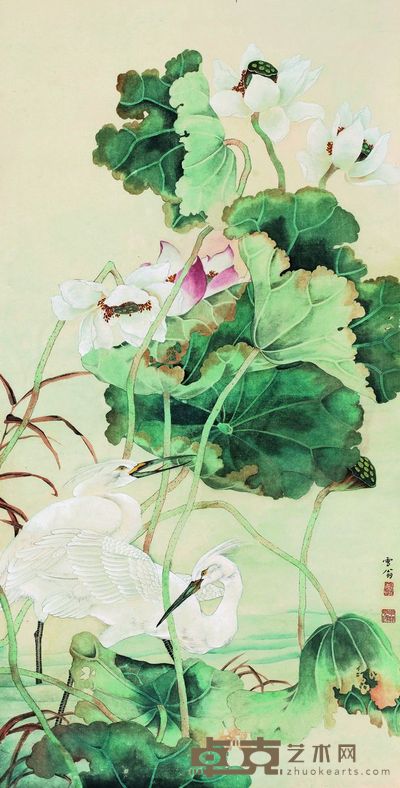 程十发 1988年作 塞外风情 立轴 42×33cm