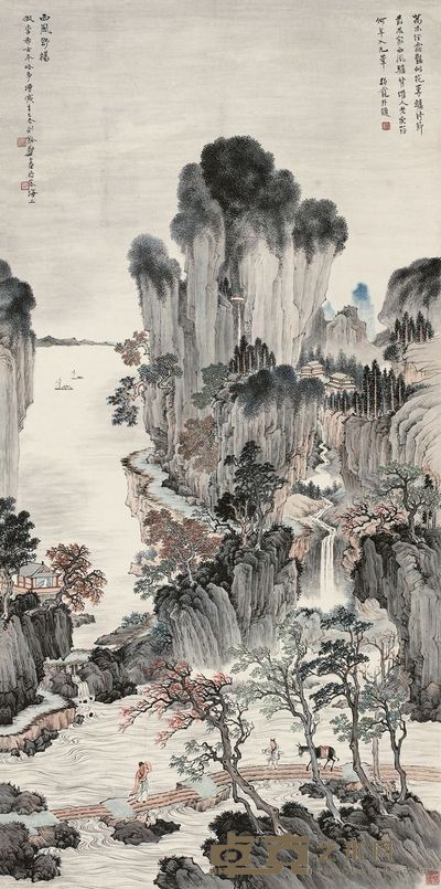 郑午昌 1941年作 西风野桥 立轴 135×67cm