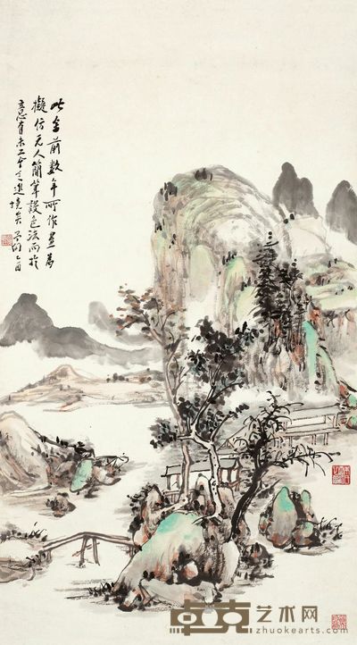黄宾虹 1945年作 清江渔情 镜心 63×34cm