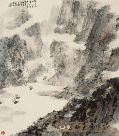 傅抱石 1944年作 峡江云帆图 镜心 62×54cm