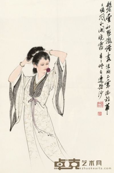 刘继卣 簪花图 镜片 67.5×44.5cm