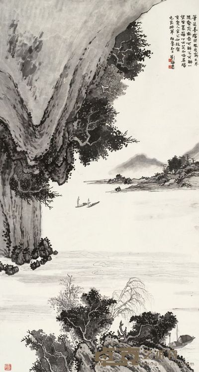 刘海粟 危崖秋泛 立轴 172×92cm