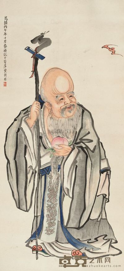 齐白石 1906年作 福寿双全图 立轴 134×62cm