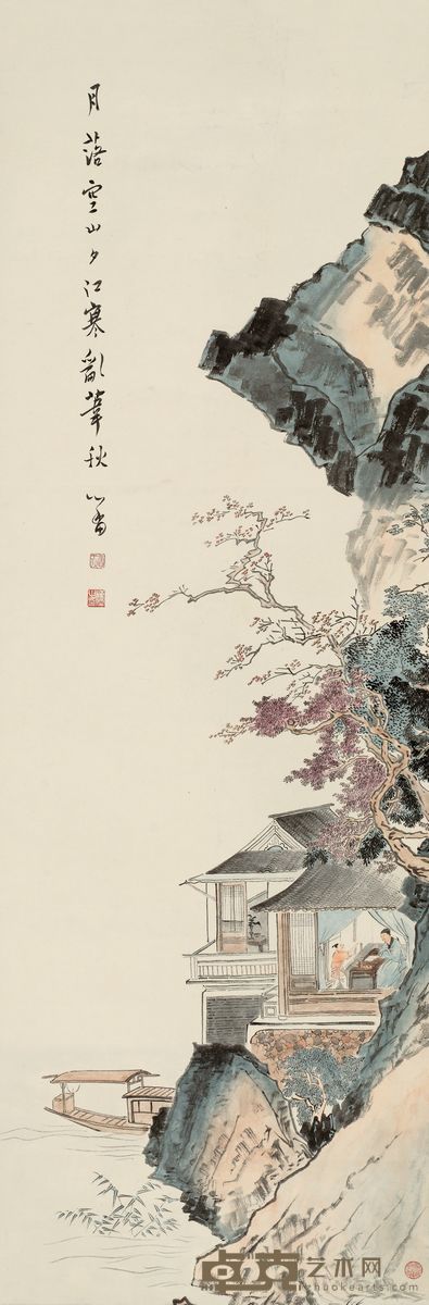溥儒 清江夜读 立轴 132×44cm