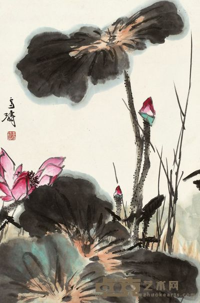 王雪涛 红荷 立轴 63×42cm