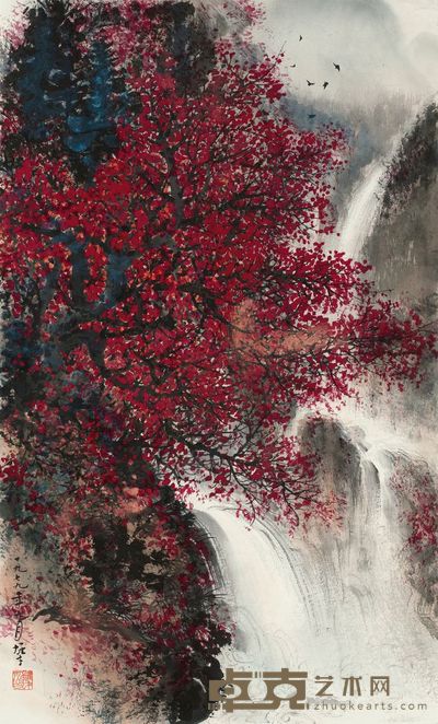 黎雄才 1979年作 秋林飞瀑 立轴 80×48cm