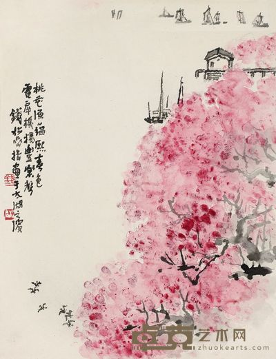 钱松嵒 桃花熙春 镜片 45×34cm