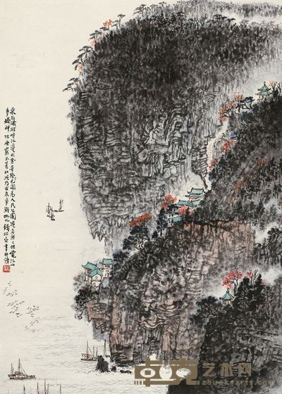 钱松嵒 采石矶 立轴 74×53cm