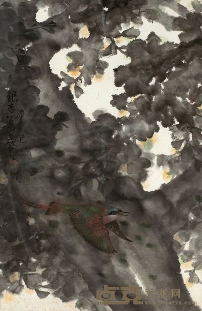 陈佩秋 银杏山禽 镜片 78×51cm