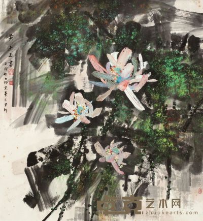 黄永玉 1982年作 荷塘夜色 镜片 95×87.5cm
