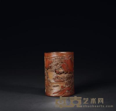 清 竹雕赤壁赋笔筒 高15.8cm
