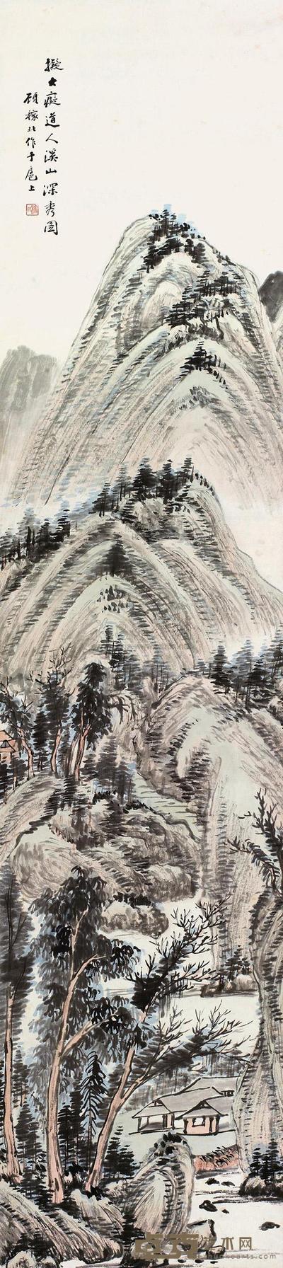顾稼北 山水 立轴 147×33cm