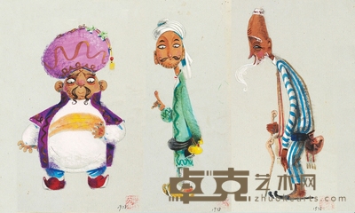 曲建方（b.1935） 阿凡提彩色手稿 38×27cm×3