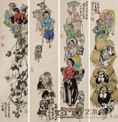 史国良 人物 四屏 97×22×4