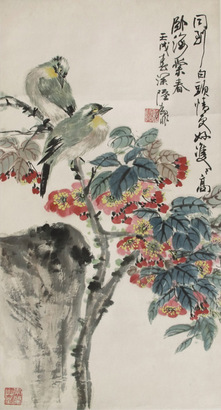 陆抑非 花鸟 立轴