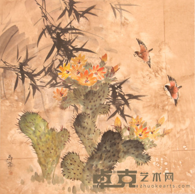 清 马荃《花鸟》片 68.5×68.5cm