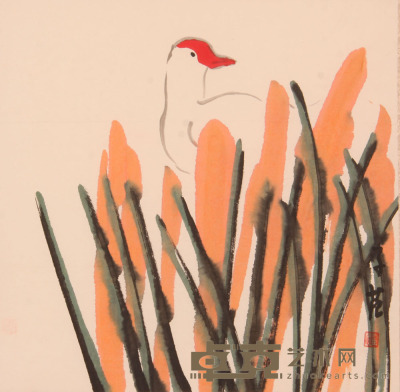 崔子范《花鸟》片 49×49cm