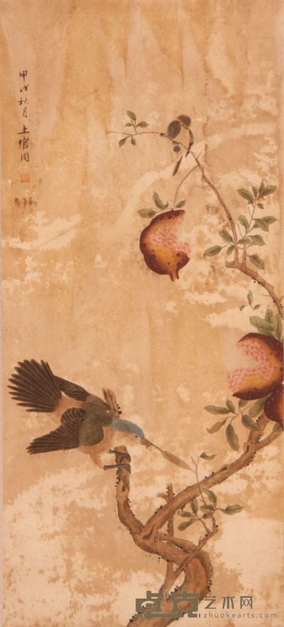 清 上官周《花鸟》片 42.9×93.4cm