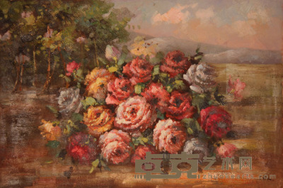 吴作人《花卉》油画 94×62cm
