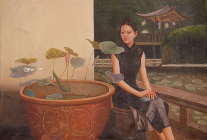 蒋昌一《观荷》油画